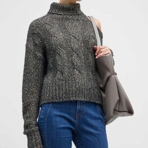 Veronica Beard  Selleck Metallic One Open Shoulder Turtleneck Sweater Size M